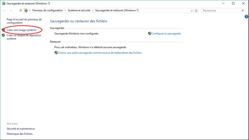 Sauvegarde Windows 10