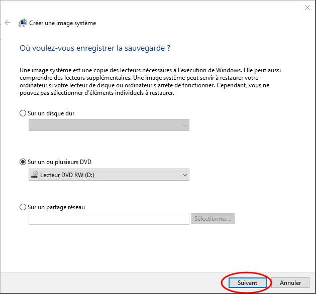 Sauvegarde Windows 10