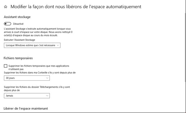 Stockage Windows 10