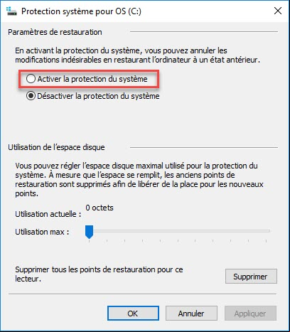 point de restauration Windows 10
