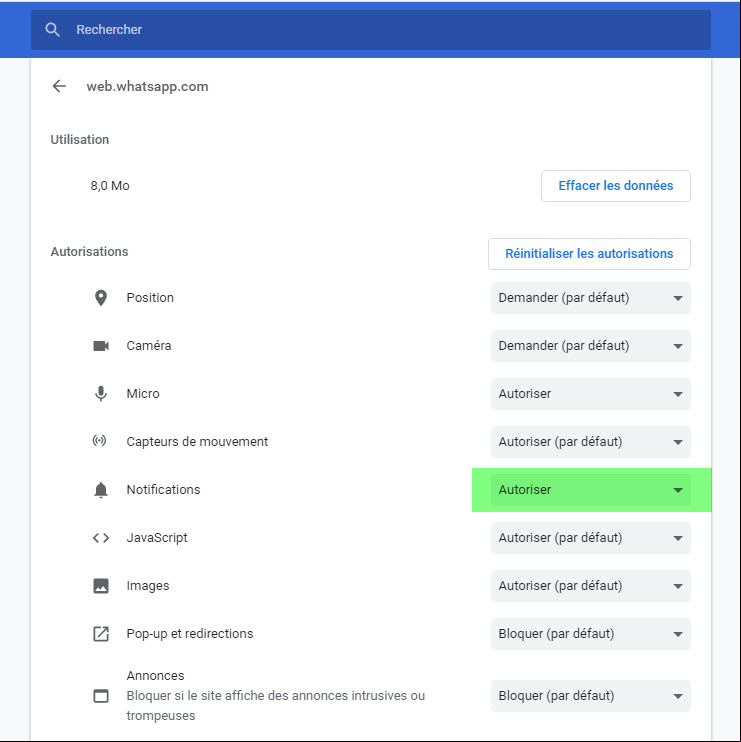 Bloquer notifications d'un site dans Chrome