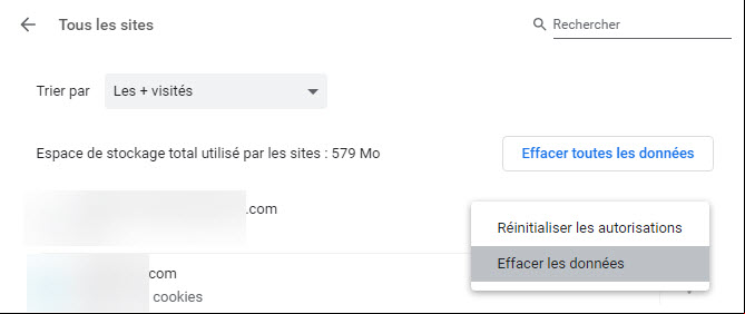 Effacer données d'un site Chrome