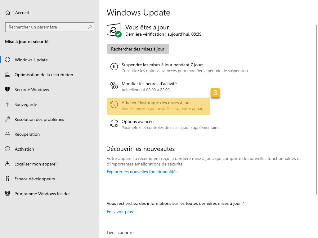 Historique des mises à jour Windows