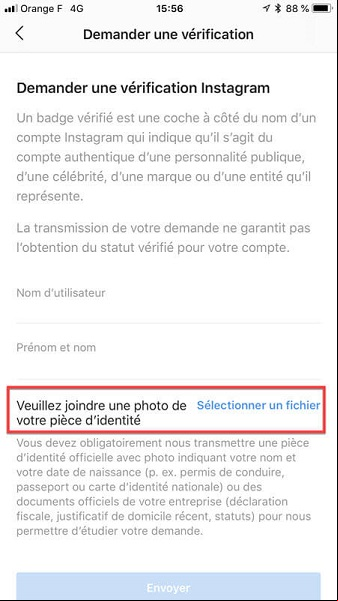 Demander une vérification Instagram